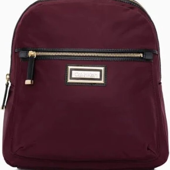 Calvin Klein Belfast Backpack | Burgundy Nylon with Gold Hardware - Picture 1 of 8